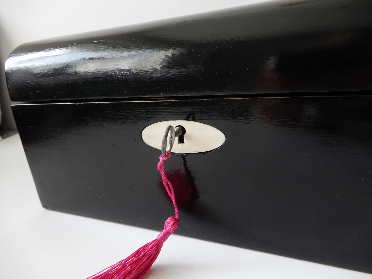 Antique Ebony Inlaid Brass Multi Ring Jewellery Box with Lock & Key