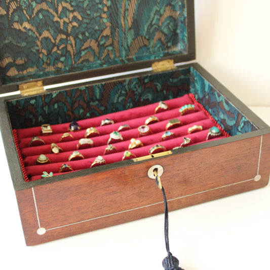 Victorian Rosewood Multi Ring Jewelery Box with Pearl Inlay