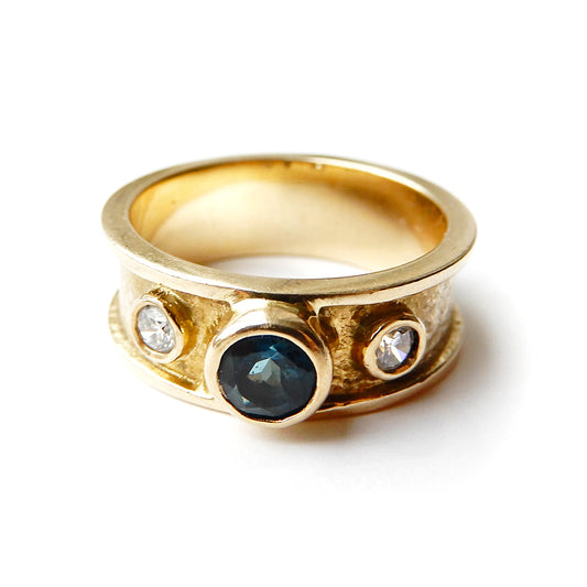 Chunky 9ct Gold Sapphire & Diamond Band (7.2grams)