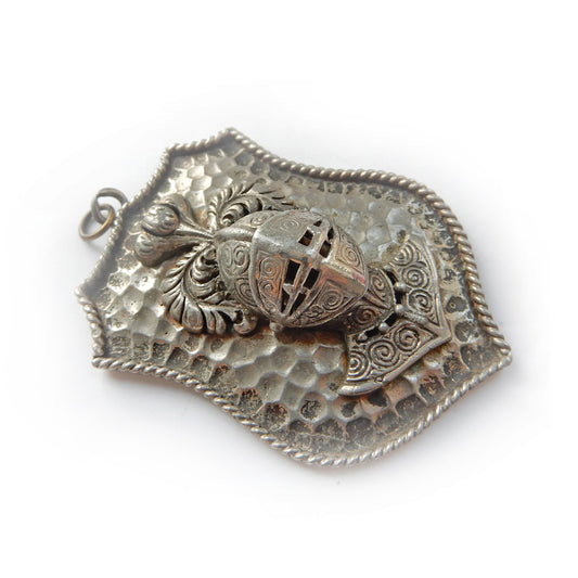 Heavy Vintage Hammered Silver Knights Emblem Badge Pendant