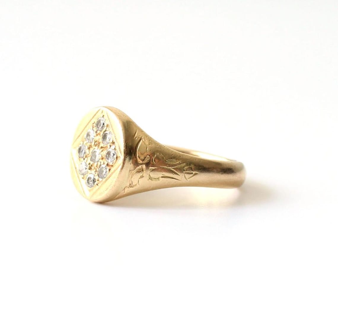Chunky 18ct Gold & Diamond Signet Ring by Deakin Francis 9.6grams