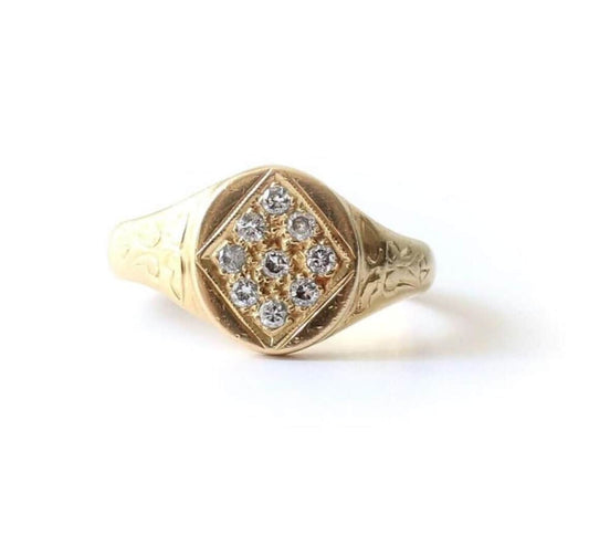 Chunky 18ct Gold & Diamond Signet Ring by Deakin Francis 9.6grams