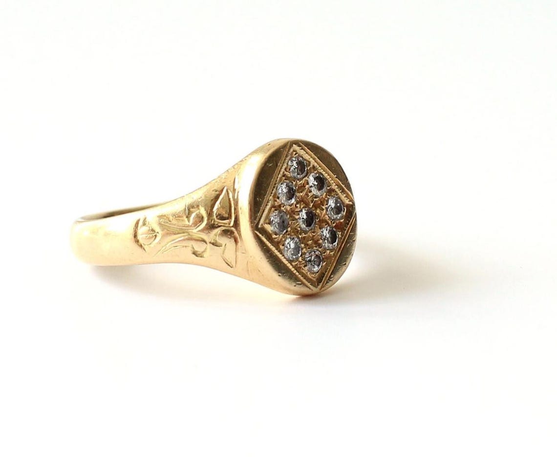 Chunky 18ct Gold & Diamond Signet Ring by Deakin Francis 9.6grams