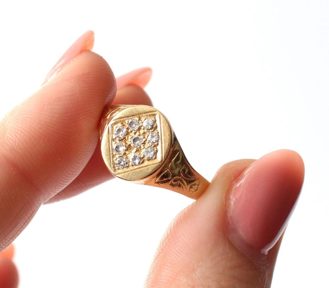 Chunky 18ct Gold & Diamond Signet Ring by Deakin Francis 9.6grams