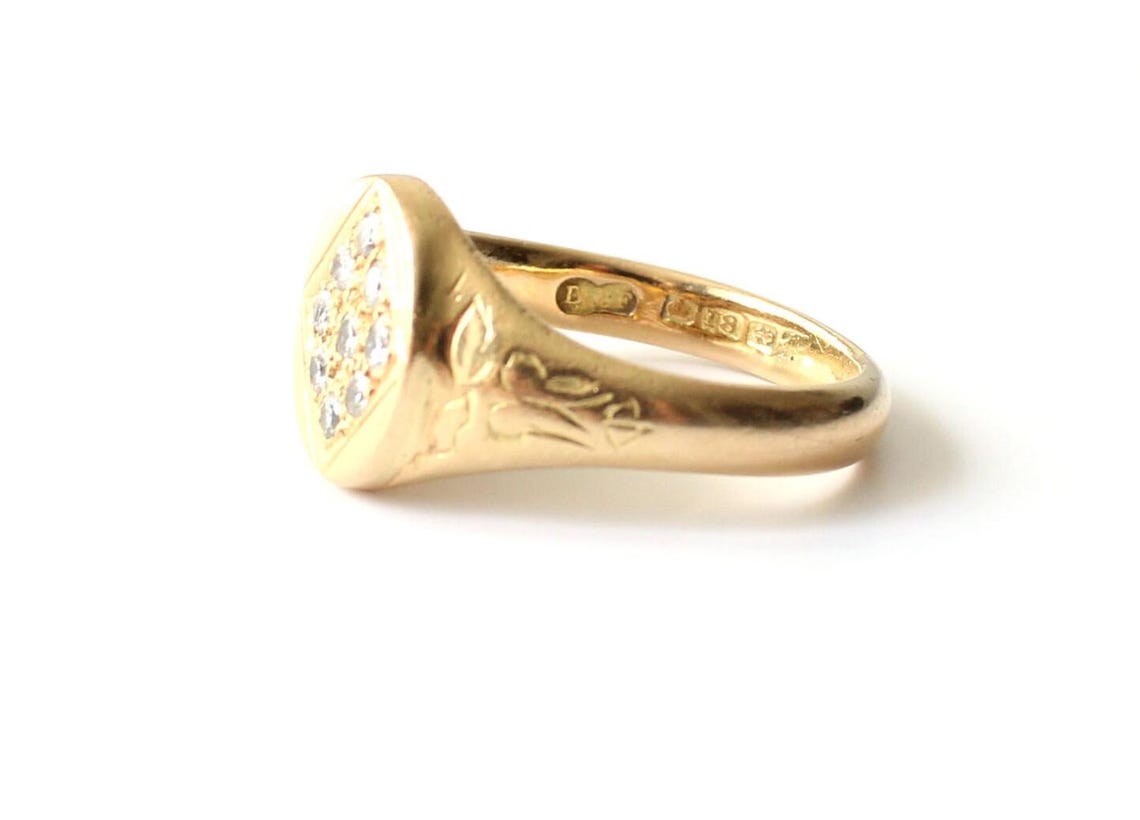 Chunky 18ct Gold & Diamond Signet Ring by Deakin Francis 9.6grams
