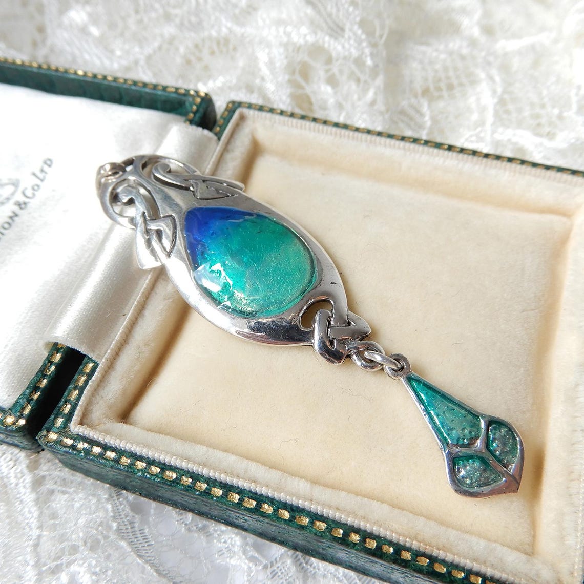 Art Nouveau style Solid Silver Enamel Pendant