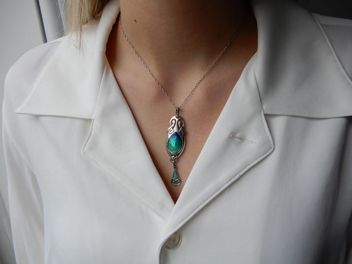 Art Nouveau style Solid Silver Enamel Pendant