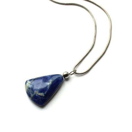 Vintage Sterling Silver Lapis Lazuli Chunky Pendant with Chain