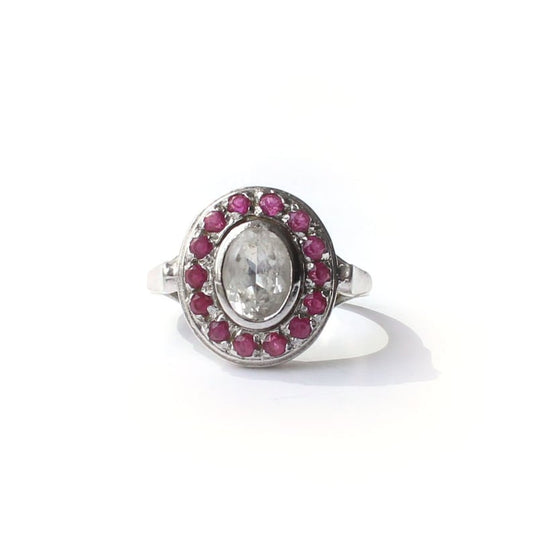 Vintage Sterling Silver Ruby & Crystal Ring