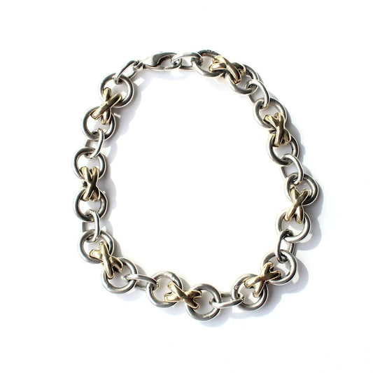 Vintage Solid Silver Gold X Link Bracelet