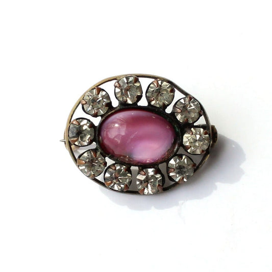 Antique Pink Opal Glass Cabochon Brooch