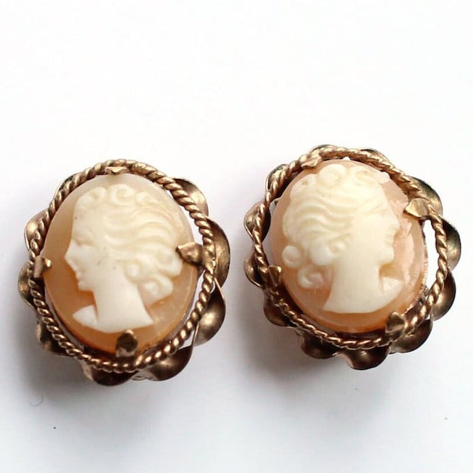 Antique 9ct RG Carved Shell Cameo Earrings