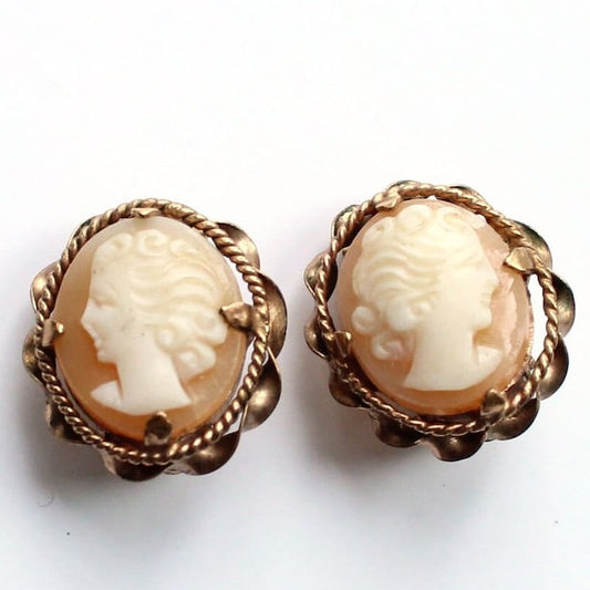Antique 9ct RG Carved Shell Cameo Earrings