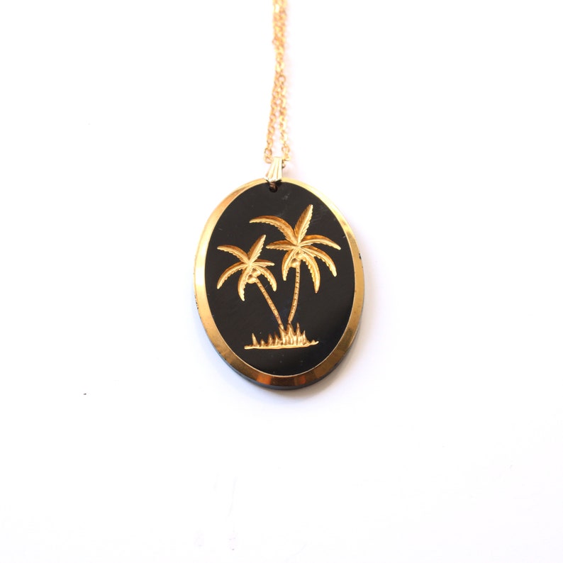 Vintage Black Onyx Palm Tree Necklace