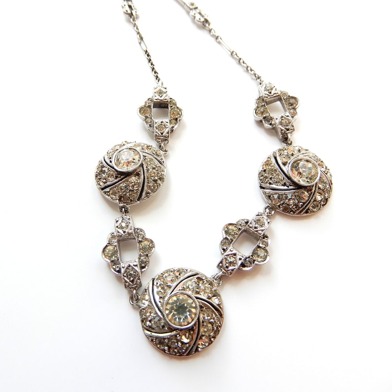Art Deco 1930s Sterling Silver Diamond Paste Necklace