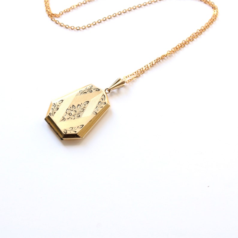 Art Deco Gold Filled Photo Locket with Chain