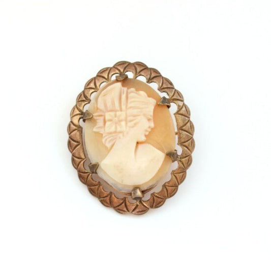 Vintage Rolled Gold Carved Shell Cameo Brooch
