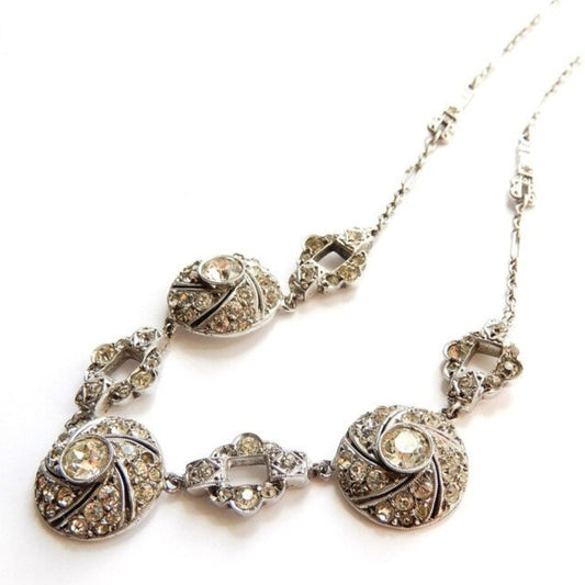 Art Deco 1930s Sterling Silver Diamond Paste Necklace