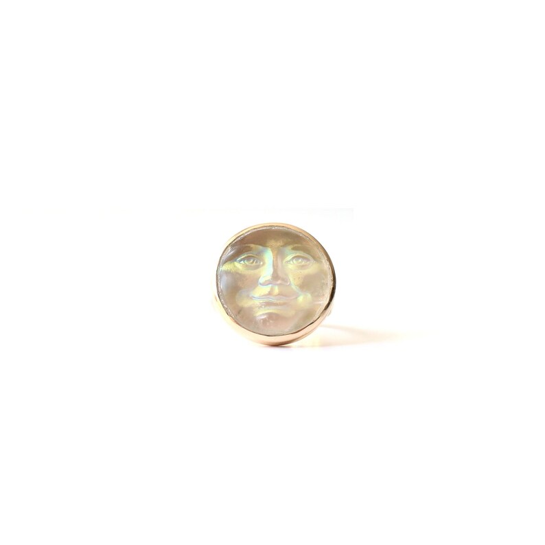 Vintage 9ct Gold Carved Moon Face Ring