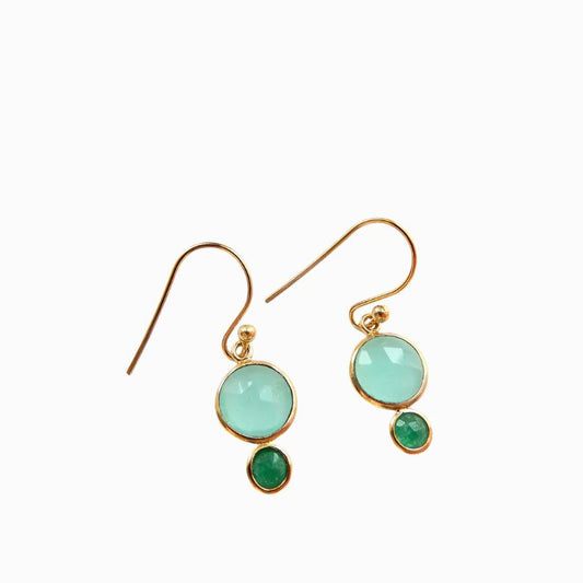 Sterling Silver Gilt Green Chalcedony Drop Earrings