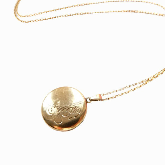 Vintage Rolled Gold Circle Locket with Chain