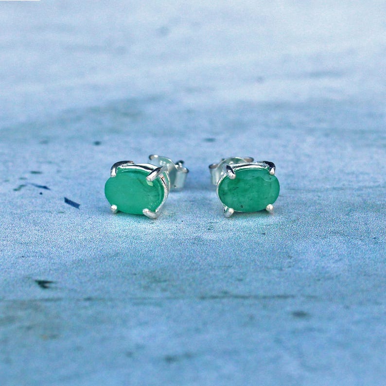 Sterling Silver Emerald Stud Earrings