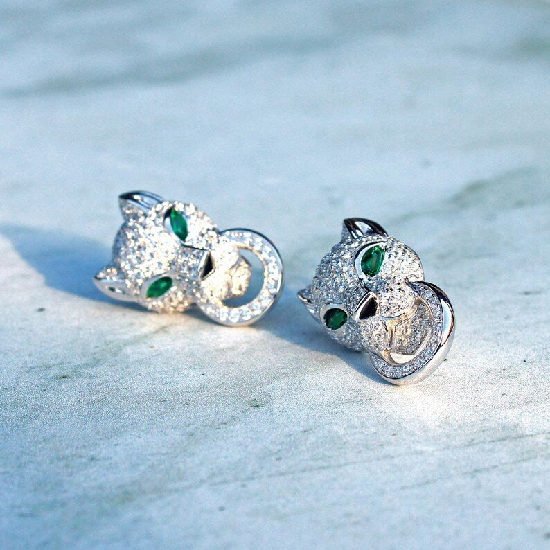 Sterling Silver Cubic Zirconia Panther Panthere Earrings