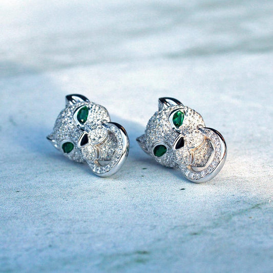 Sterling Silver Cubic Zirconia Panther Panthere Earrings