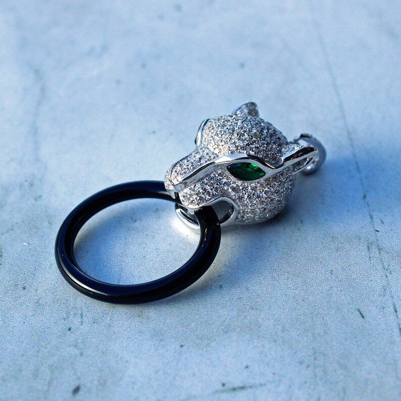 Sterling Silver Onyx Panthere Panther Pendant
