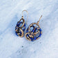 9ct Gold Blue Enamel Ruby Snake Earrings