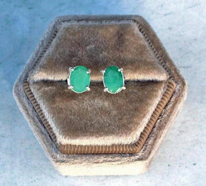 Sterling Silver Emerald Stud Earrings