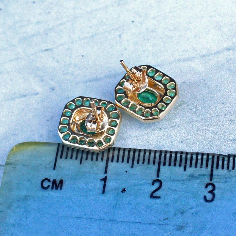 9ct Gold Emerald & Diamond Earrings