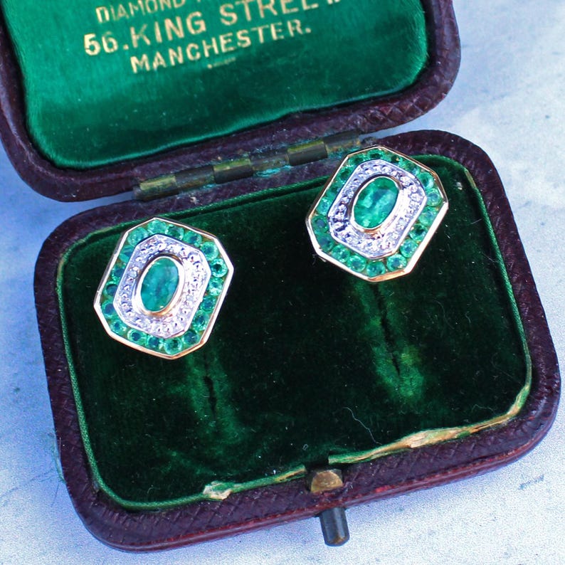 9ct Gold Emerald & Diamond Earrings
