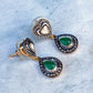 Silver 14ct Gold Emerald & Diamond Drop Earrings