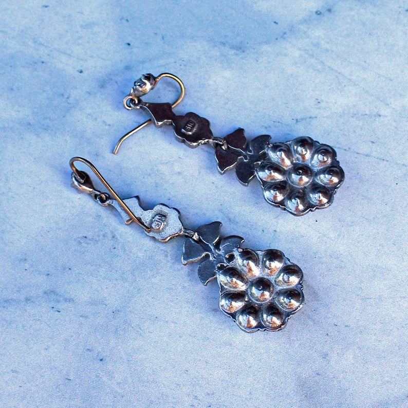 9ct & Silver Crystal Cluster Drop Earrings