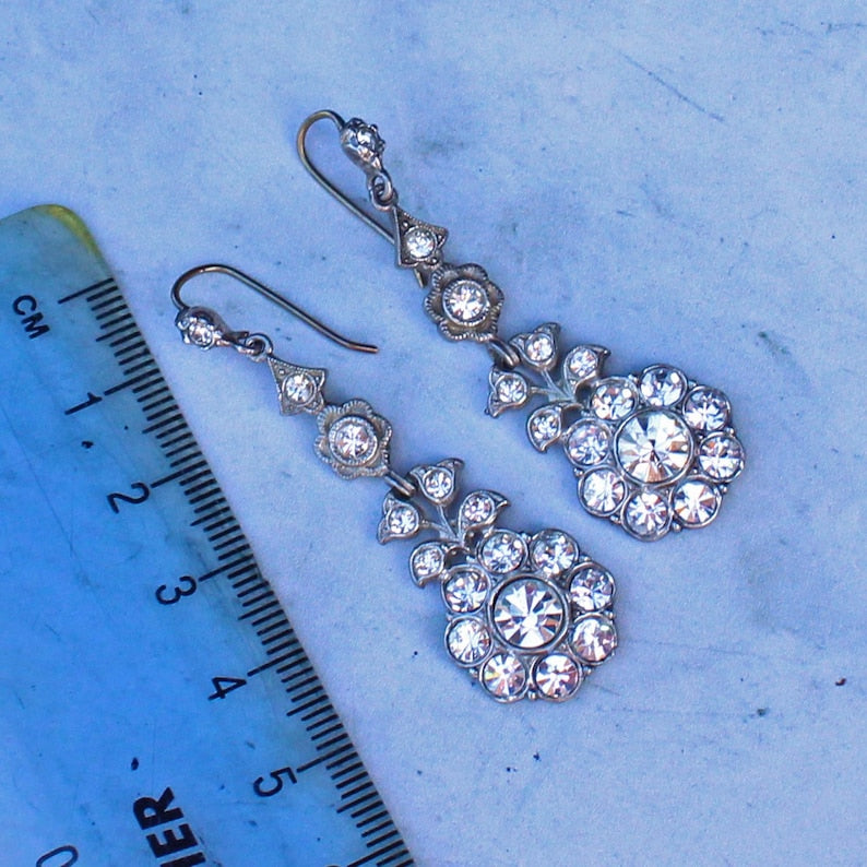 9ct & Silver Crystal Cluster Drop Earrings