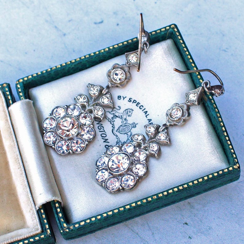 9ct & Silver Crystal Cluster Drop Earrings