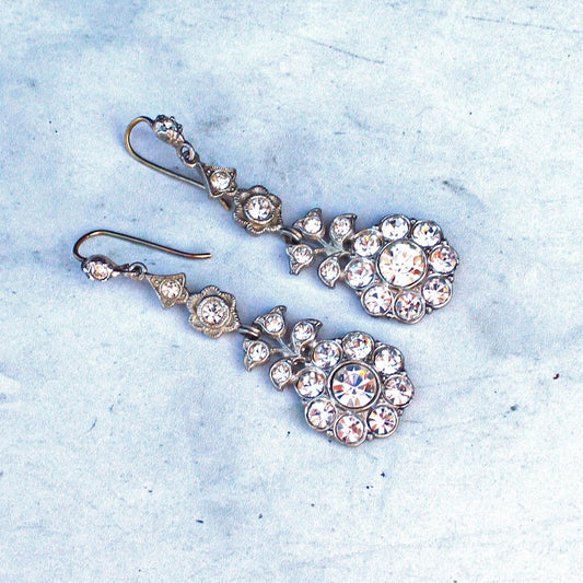 9ct & Silver Crystal Cluster Drop Earrings