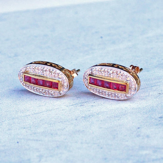 9ct Gold Art Deco style Ruby & Diamond Earrings