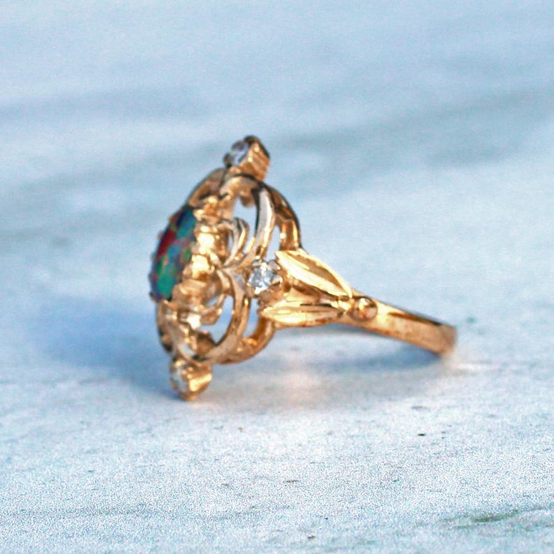 9ct Gold Black Opal & Diamond Ring
