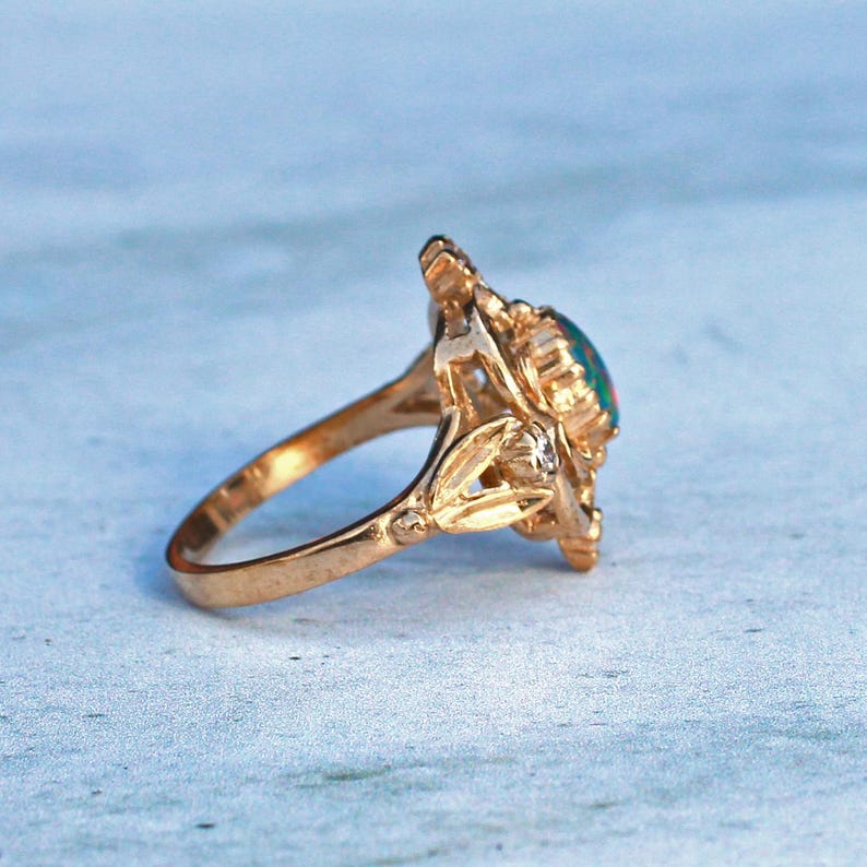 9ct Gold Black Opal & Diamond Ring