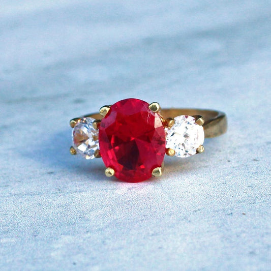 Sterling Silver Ruby Paste Trilogy Ring