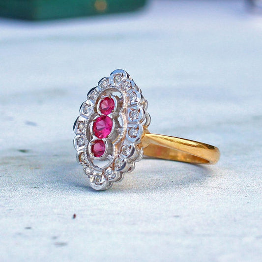Sterling Silver Vermeil Art Deco style Ruby Paste Ring