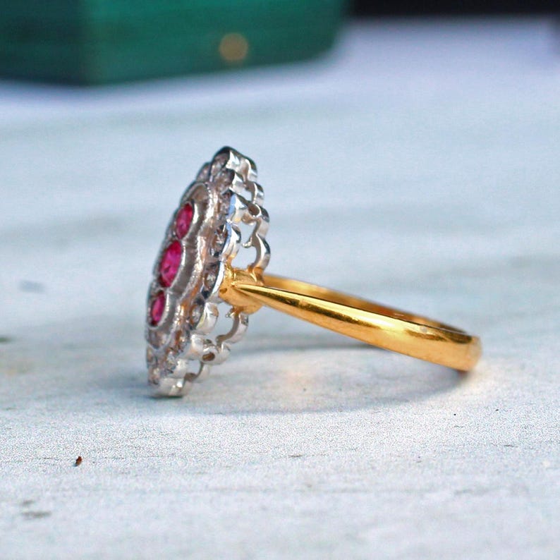 Sterling Silver Vermeil Art Deco style Ruby Paste Ring