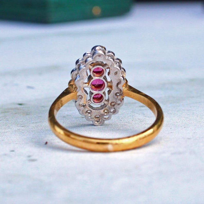 Sterling Silver Vermeil Art Deco style Ruby Paste Ring