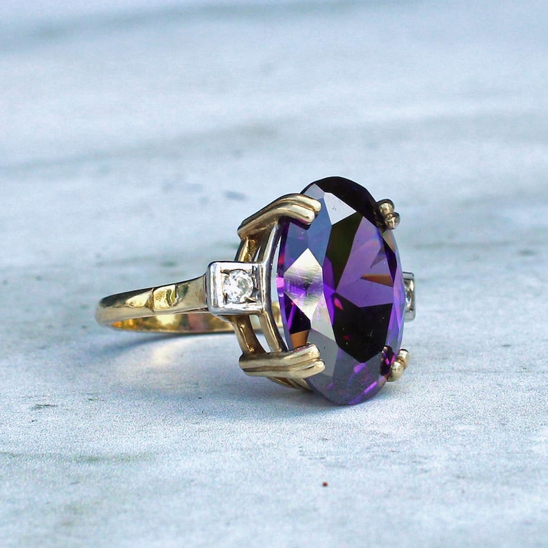 Art Deco style Solid Silver Amethyst Glass Ring