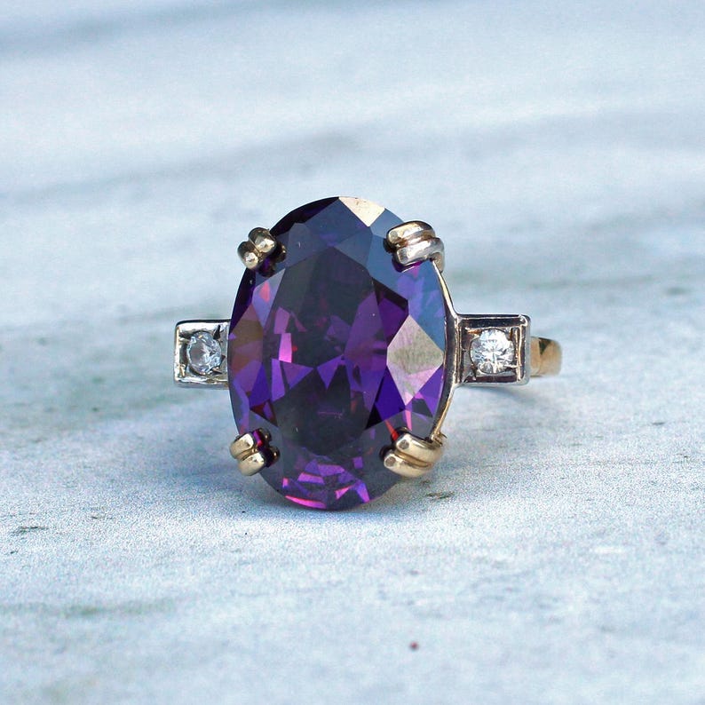Art Deco style Solid Silver Amethyst Glass Ring