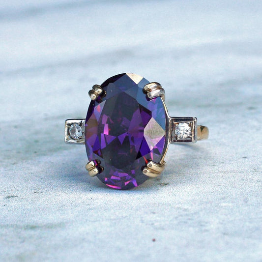 Art Deco style Solid Silver Amethyst Glass Ring