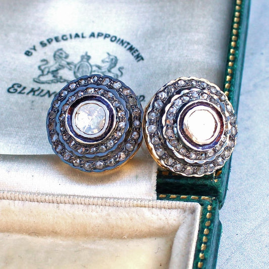 14ct Gold & Silver Mine Cut Diamond Stud Earrings