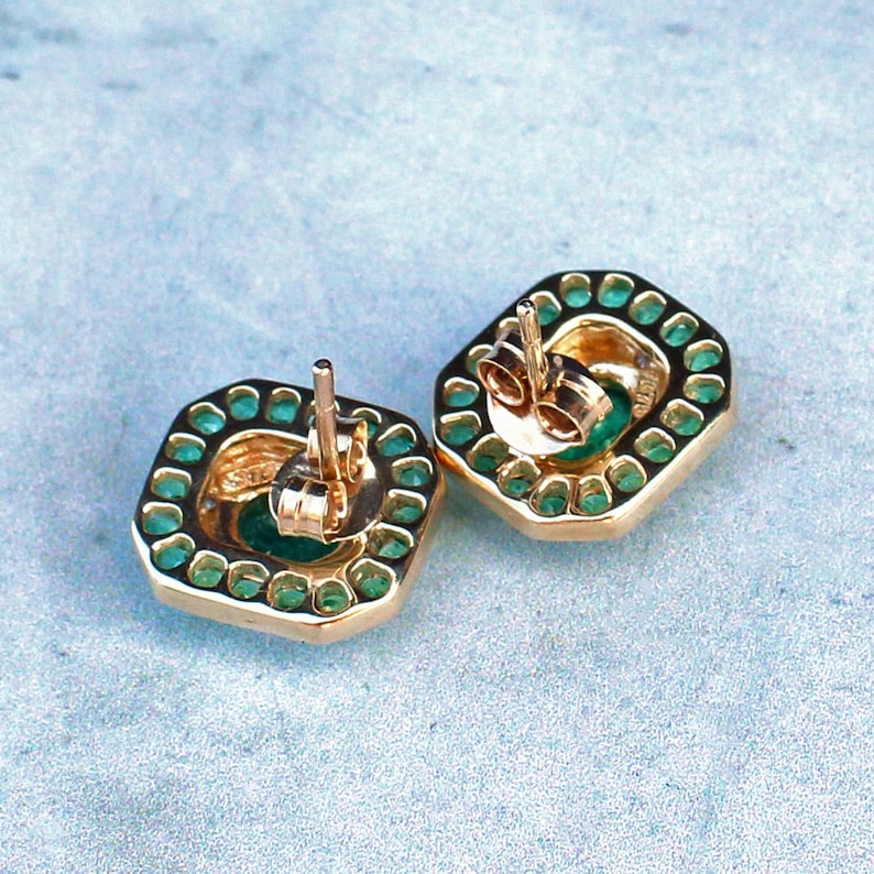 9ct Gold Emerald & Diamond Earrings